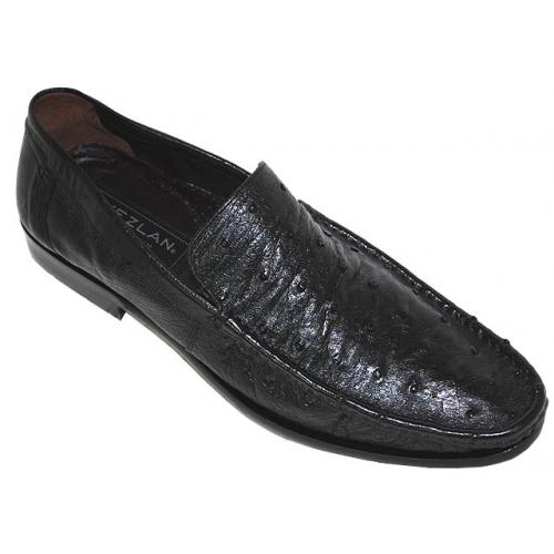 Mezlan "Cannes" Black  All-Over Genuine Ostrich Shoes